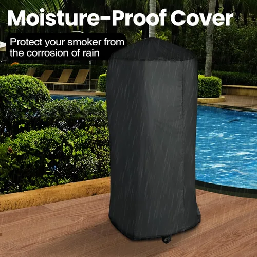 Miniatura 8 de Ahumador de propano, ahumador vertical con tres estantes extraíbles, parrillas al aire libre y ahumadores con termómetro para barbacoa, patio Negro