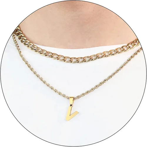 Miniatura 32 de SENRAN Collar con inicial en capas de la A a la Z para hombre, cadena de cuerda torcida de acero inoxidable de 18 a 20 pulgadas, dije de letra