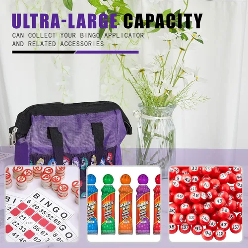 Miniatura 6 de Sweetude 2 piezas Bolsa de transporte para marcadores de bingo con asa y cremallera, bolsa de bingo con 6 bolsillos externos y 3 bolsillos internos
