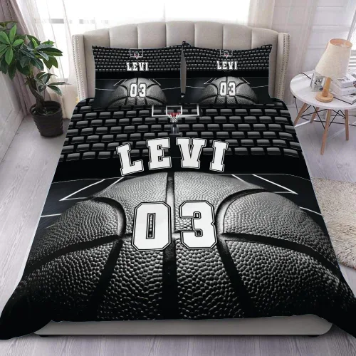 Miniatura 10 de Juego de ropa de cama personalizado de baloncesto tamaño individual, edredón deportivo personalizado con nombre y número para habitación de niños