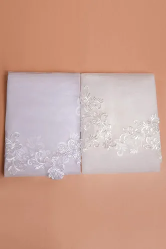 Miniatura 4 de MisShow Velos de boda de 2 niveles color blanco marfil con apliques de encaje y lentejuelas, longitud catedral, velo de novia + peine