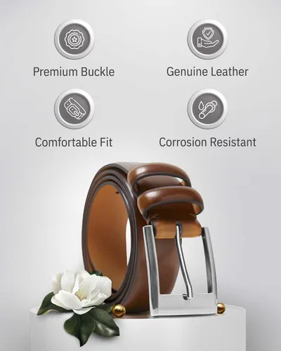 Miniatura 2 de Cinturones de vestir de cuero genuino para hombres - Cinturón para hombres con hebilla de una sola punta - Diseñado en los Estados Unidos