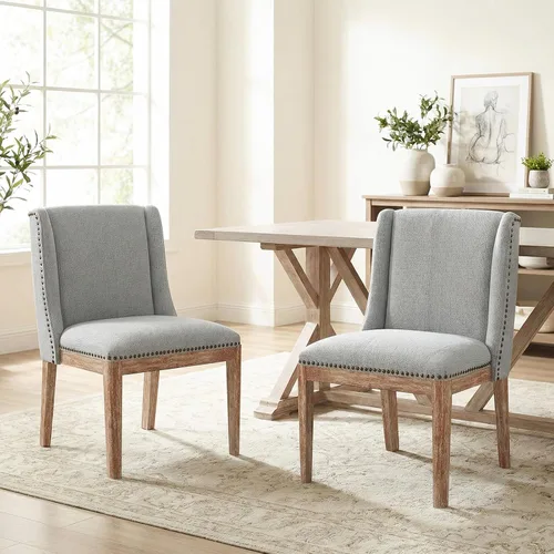 Miniatura 19 de MALOL Juego de 2 sillas de comedor, sillas laterales de cocina tapizadas de tela con patas de madera para uso en cocina y restaurante, color beige