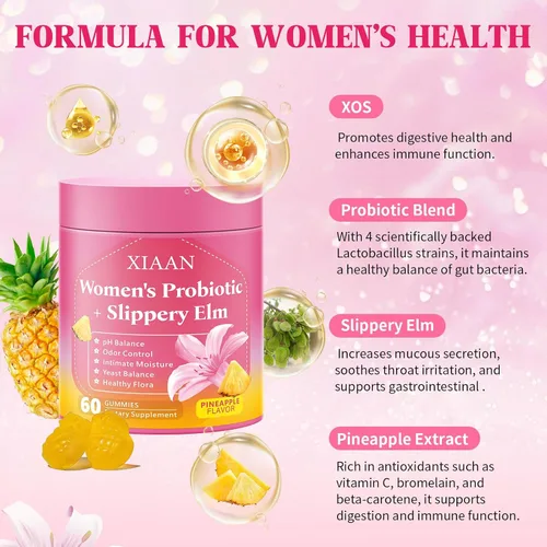 Miniatura 3 de Gomitas probióticas de olmo resbaladizo para mujer, sus jugosos probióticos femeninos apoyan el equilibrio del pH y el sistema inmunológico, gomitas
