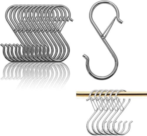 Miniatura 11 de Ganchos en S para colgar, resistentes con diseño de hebilla de seguridad, ganchos en forma de S para utensilios de cocina, sartenes, barra