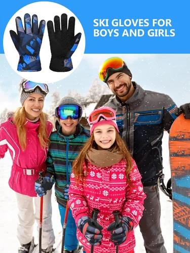 Miniatura 2 de 4 pares de guantes de invierno unisex para niños, impermeables, guantes de esquí para la nieve, guantes de esquí gruesos y cálidos para niños de 8 a