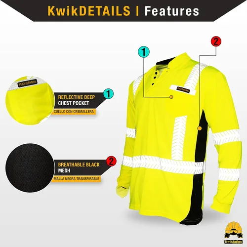 Miniatura 5 de KwikSafety - Charlotte, NC - Camisas de seguridad de manga larga premium [cuello redondo, botón y cuello con cremallera] Clase 3 ANSI probado OSHA