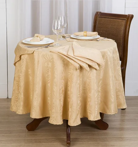 Royal Bedding Elaine - Juego de manteles de lujo y elegante con servilletas, mantel de cocina superior, 70 pulgadas, redondo, dorado