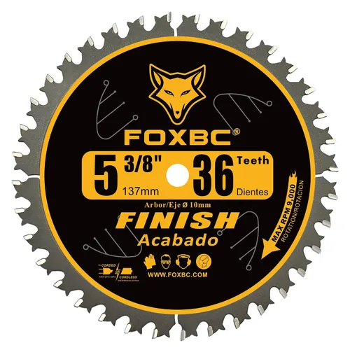 Miniatura 4 de FOXBC Hoja de sierra circular de carburo de 5-3/8 pulgadas con acabado de madera con eje de 0.394 in
