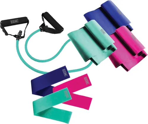 EDX Bandas de resistencia con asas para entrenamientos, ejercicio, fitness, estiramiento, terapia física, juego de 7, colores surtidos
