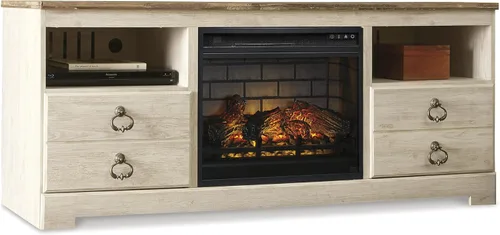 Miniatura 22 de Signature Design by Ashley Foyland - Soporte de TV de 83 pulgadas con chimenea eléctrica, altavoces inalámbricos integrados, madera, chapa de roble