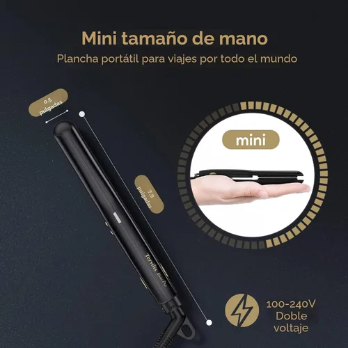 Miniatura 4 de Terviiix Mini plancha plana para cabello corto, temperatura ajustable, 1/2 pulgada, mini alisador de pelo de viaje de cerámica portátil