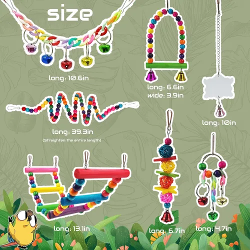 Miniatura 2 de Juguetes de periquitos, 7 piezas de juguetes coloridos para pájaros para periquitos, jaula de pájaros para mascotas, hamaca, escaleras, juguete