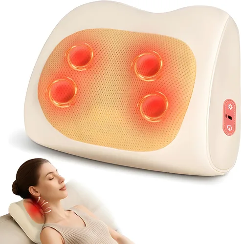 Shiatsu Masajeador de espalda y cuello con calor, almohada eléctrica 3D de masaje de tejido profundo para aliviar el dolor muscular, masaje portátil