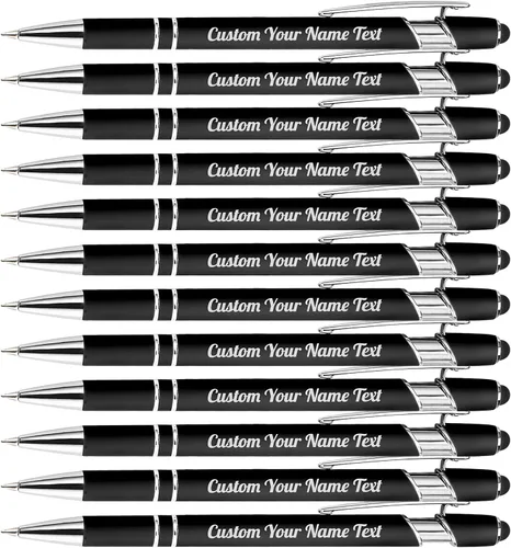 Miniatura 86 de 12 bolígrafos personalizados a granel con grabado sin nombre, bolígrafos personalizados con lápiz capacitivo, logotipo de mensaje de texto grabado