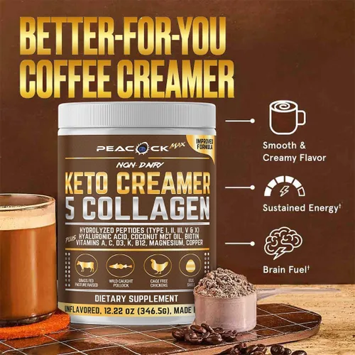 Miniatura 3 de Crema de Café Keto con Polvo de Péptidos de Colágeno Hidrolizado 12.2 oz - Polvo de Proteína sin Sabor, Crema de Café Libre de Azúcar con Aceite MCT