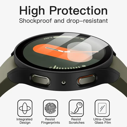 Miniatura 5 de JETech Funda con protector de pantalla para Samsung Galaxy Watch 7 de 40 mm, cubierta protectora general, película de vidrio templado de alta Negro