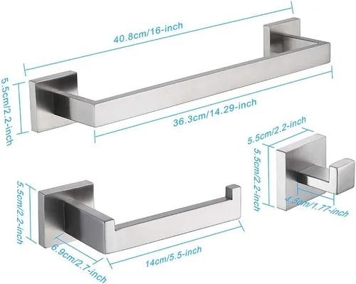 Miniatura 6 de TASTOS Juego de accesorios de baño de 3 piezas de níquel cepillado montado en la pared, juego de accesorios de baño de acero inoxidable de alta