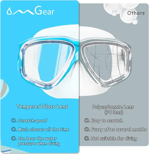 Miniatura 5 de OMGear - Gafas de natación con cubierta para la nariz, máscara de buceo y esnórquel, máscara para niños y adultos, máscara de esnórquel para buceo