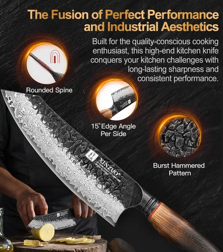 Miniatura 6 de XINZUO Cuchillo Santoku de Damasco Afilado de 7.6 Pulgadas, Cuchillo Profesional de Cocina para Carne de Acero Damasco de 67 Capas para Hogar