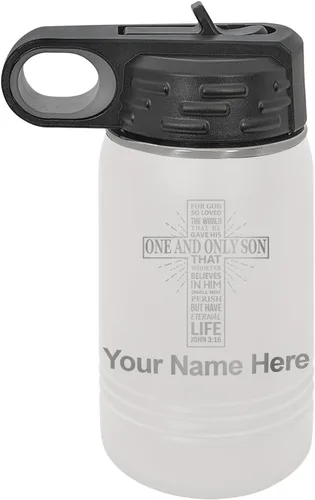 Miniatura 11 de LaserGram Botella de agua personalizada, versículo bíblico John 3-16, acero inoxidable de doble pared aislada al vacío con popote superior, regalo