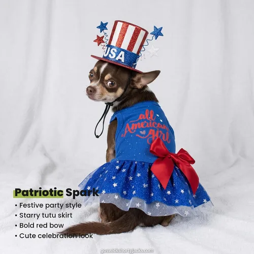 Miniatura 7 de Fitwarm All American Girl Vestido para Perros - Vestido Patriótico de Tul para Perros Pequeños, Azul Real, Rojo, Blanco, XXS
