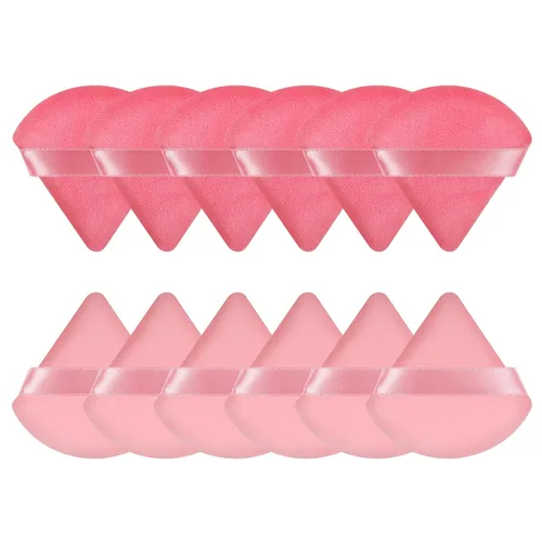 Miniatura 7 de Pimoys 12 esponjas de maquillaje triangulares para polvo suelto, base de terciopelo, esponja para maquillaje de belleza, color negro