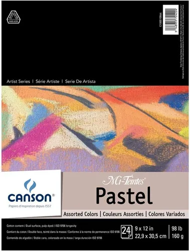 Canson Artist Series Mi-Teintes - Papel pastel, colores surtidos, bloc plegable, 9 x 12 pulgadas, 24 hojas (98 libras/160g) - Papel de artista para