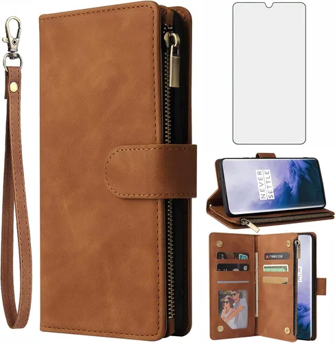Miniatura 7 de Asuwish Funda compatible con OnePlus 7T, protector de pantalla de vidrio templado y tarjetero de cuero, funda para teléfono celular para OnePlus7t