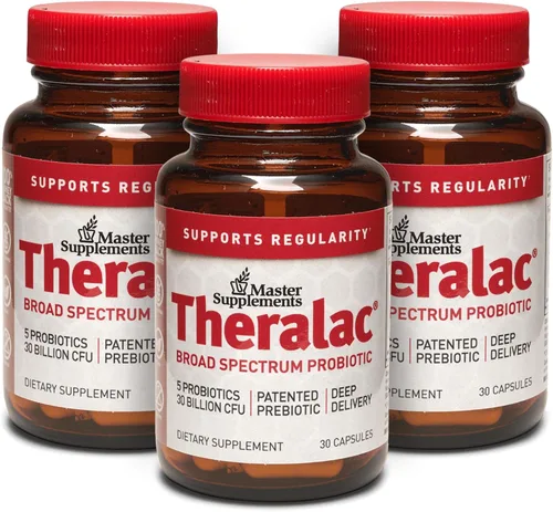 Master Supplements THERALAC - 30 cápsulas, paquete de 3 - Probiótico multicepa para una salud intestinal óptima + alivio de gases y hinchazón - Sin