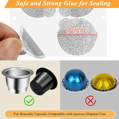 Miniatura 4 de CAPMESSO Cápsulas de café de papel de aluminio - Tapas de aluminio adhesivas de aluminio para reutilizar cápsulas originales Nespresso cápsulas