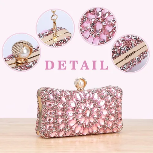Miniatura 5 de SUKUTU Bolso de noche con diamantes de imitación para mujer, multicolor, con cristales deslumbrantes, para fiesta, novia, boda, cóctel, bolso
