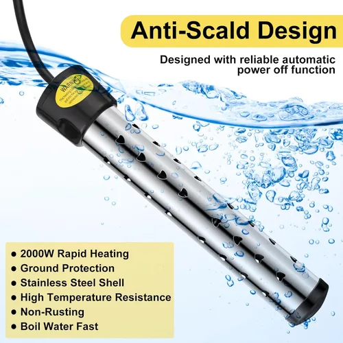 Miniatura 3 de Treela 2 Piezas Calentadores de Agua de Inmersión Portátiles Eléctricos Sumergibles para Piscina/Jacuzzi con 304 SS para Bañera, Cubo, Lavabo, 5