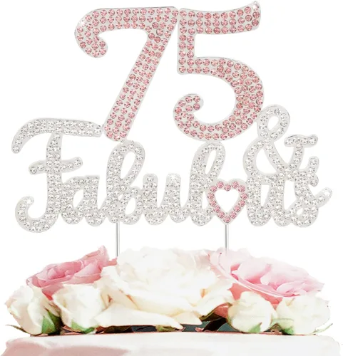Miniatura 34 de 25 y fabulosa decoración de pastel de diamantes de imitación dorados y rosados – Feliz cumpleaños 25 años saluda a 25 años de edad, decoración