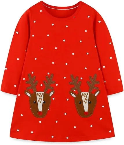 FreeLu Vestidos de Navidad para niñas, vestido de dibujos animados de manga larga, camiseta de algodón casual a rayas