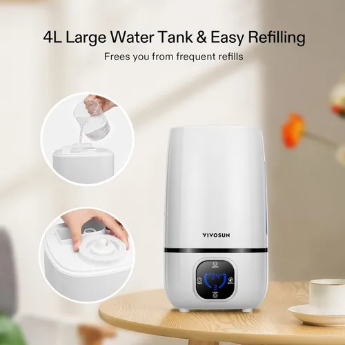 Miniatura 4 de VIVOSUN Humidificador de niebla fría de 4L con control remoto para dormitorio, plantas, bebé, piel seca