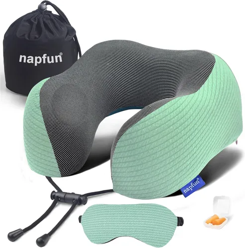 Miniatura 8 de napfun Almohada cervical para viajar, almohada cervical de viaje mejorada para avión, almohada de viaje de espuma viscoelástica 100% pura para Kit