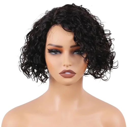 Miniatura 14 de Peluca de cabello humano rizado profundo de 12 pulgadas para mujer, peluca de encaje frontal sin pegamento, cabello Remy brasileño rizado Jerry