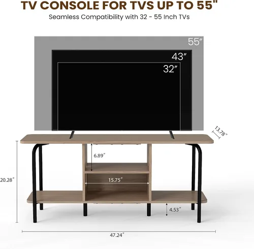 Miniatura 6 de Manora Soporte de TV para televisores de hasta 55 pulgadas, centro de entretenimiento simple y moderno con estantes de almacenamiento abiertos de 3