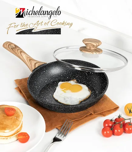 Miniatura 7 de MICHELANGELO Sartén antiadherente de 8 pulgadas con tapa, sartén pequeña antiadherente con revestimiento no tóxico, sartén antiadherente con mango