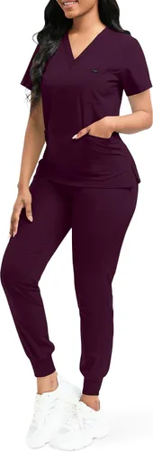 niaahinn Conjunto de ropa quirúrgica clásica con cuello en V y pantalón deportivo de yoga, uniforme médico de enfermería