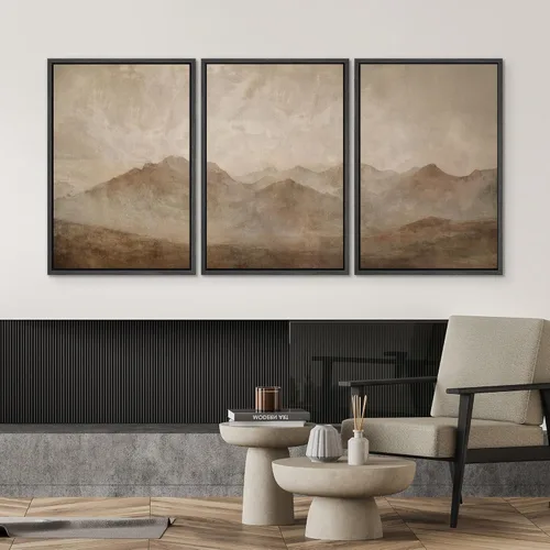 Miniatura 666 de SIGNWIN Lienzo enmarcado para pared, arte con pinceladas de flujo neutro en tonos beige abstractos, ilustraciones, arte moderno, decorativo