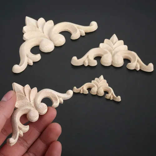 Miniatura 7 de MUXSAM Apliques tallados en madera, calcomanías Little Onlays, 8 piezas de tallas de madera sin pintar para armario, chimenea, tocador, cama