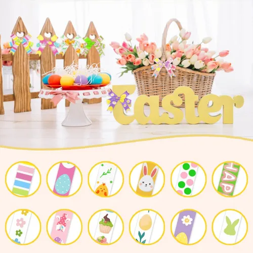 Miniatura 3 de ALIBBON Cinta de Pascua de 12 yardas, 3/8 pulgadas, clásico, patrón de dibujos animados, verde, rosa, amarillo, blanco, ocasión de Pascua