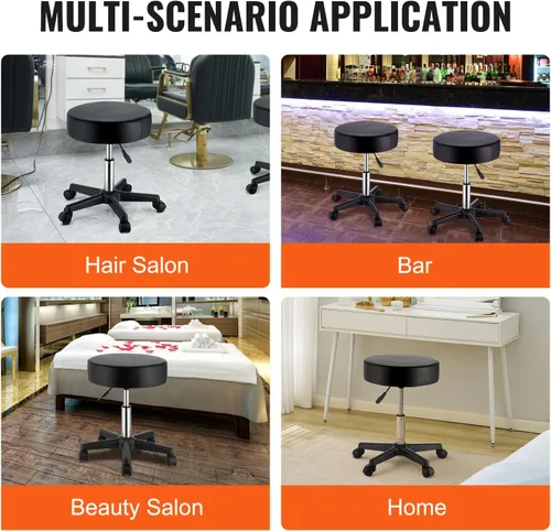 Miniatura 7 de VEVOR Taburetes rodantes con ruedas, capacidad de peso de 400 libras, taburete de altura ajustable con cojín de asiento ultra grueso, silla Negro