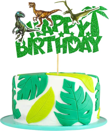 Gyufise Decoración de pastel de dinosaurio con purpurina para decoración de pastel de dinosaurio para baby shower, niños y niñas, decoración de