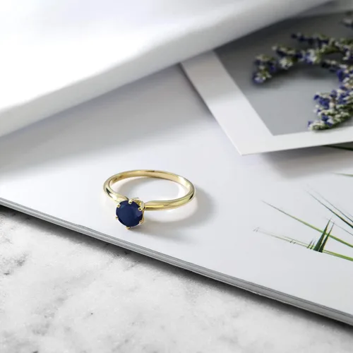 Miniatura 42 de Anillo de compromiso solitario con piedra preciosa redonda de oro amarillo de 14 quilates de 0.236 in para mujer Ajuste clásico de 6 puntas