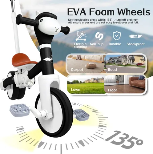 Miniatura 3 de Triciclo para niños pequeños de 1 a 3 años, bicicleta de equilibrio 5 en 1 para niños de 2 a 4 años, juguetes de triciclo de empuje con mango