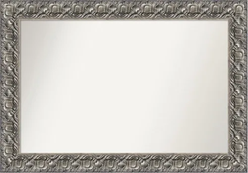 Miniatura 109 de Amanti Art Espejo de baño plateado para sobre fregadero, 26 x 26 pulgadas, espejo cuadrado de níquel pulido, marco de madera tradicional mediano, se