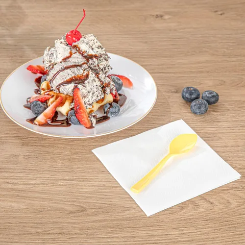 Miniatura 3 de Restaurantware Cucharas de postre de 4.5 x 1 pulgada, 500 cucharas de degustación desechables, asas resistentes, cucharas de plástico amarillo bebé
